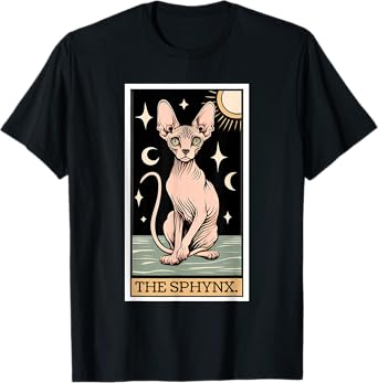 Sphynx Cat Tarot Card Hairless Cat Mom Cat Dad Women's Men's T-Shirt, Small, Black
