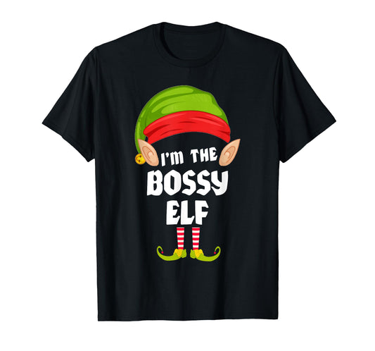 Funny Bossy Elf Matching Family Group PJ Christmas T-Shirt