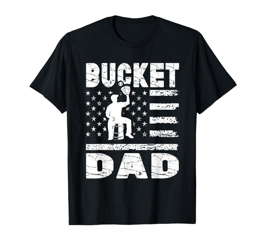 Bucket Dad Baseball Coach Vintage American Flag Father's Day T-Shirt