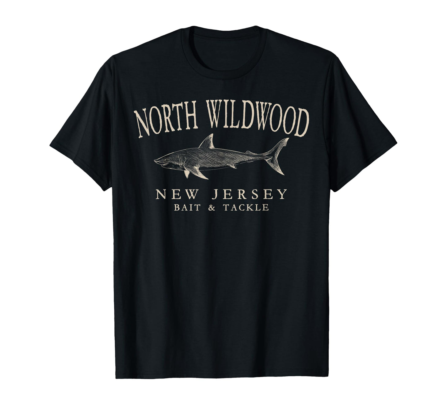 North Wildwood New Jersey Shark Arched Antique White Letters T-Shirt
