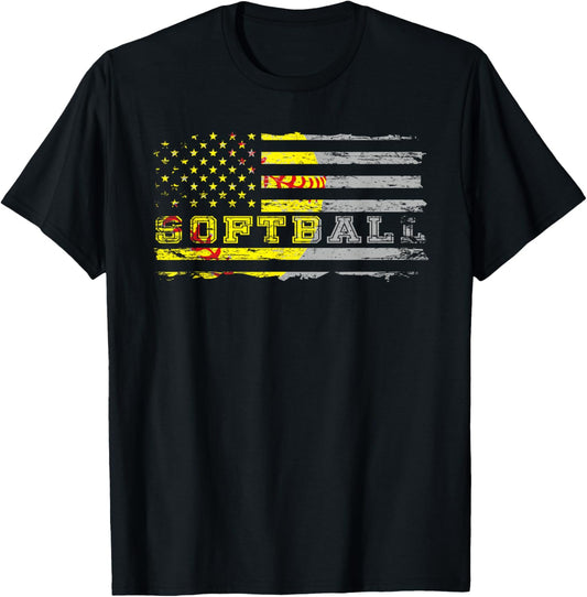 American flag softball fan Team Distressed Gift T-Shirt
