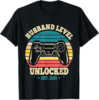 Just Married Gamer Leveled Up To Husband Level Unlocked 2025 T-Shirt