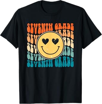 Boho Vintage Retro Groovy Smile 7th Seventh Grade Teacher T-Shirt