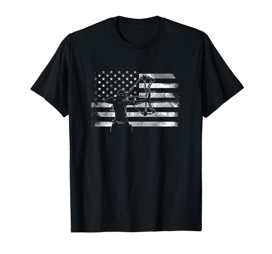 American Flag Archer Girl Archery Bow Hunting USA Women Gift T-Shirt