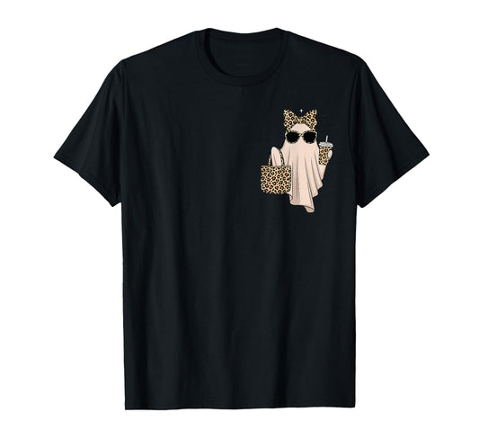 Coquette Leopard Ghost Coffee Boo-JEE Halloween Boujee Ghost T-Shirt
