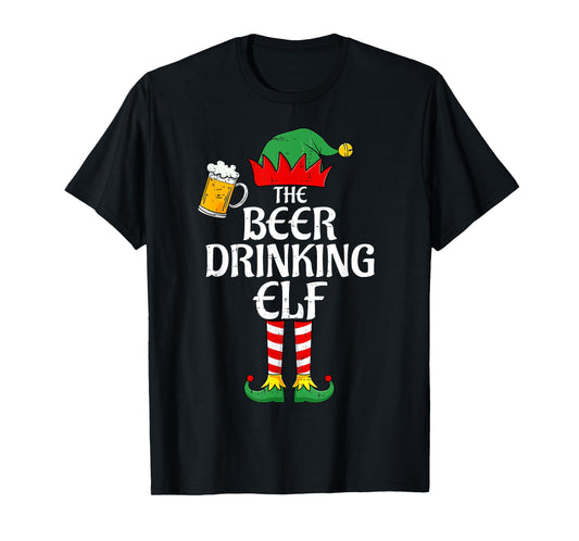 The Beer Drinking Elf Christmas Family Matching Xmas Funny T-Shirt