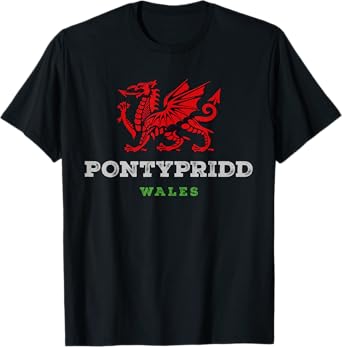 Pontypridd Wales Welsh Dragon Flag Vintage T-Shirt