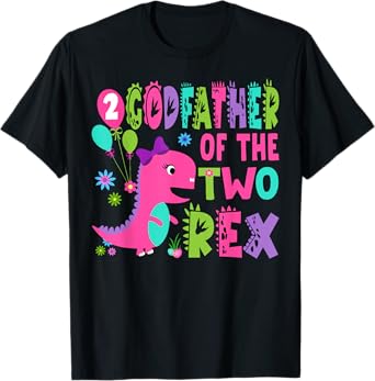 Godfather Of The Two Rex 2Nd Birthday Boy Dinosaur T-Rex T-Shirt