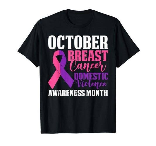 October We Wear Purple Pink Domestic Violence Breast Cancer T-Shirt