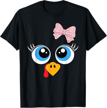 Turkey Face Girl Thanksgiving Costume Kids Toddler Girls T-Shirt