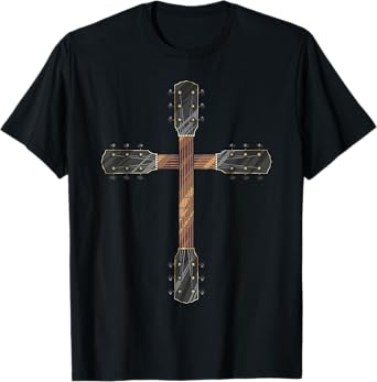 Cute Faith Christian Guitar Cross T-Shirt | Funny Musician Gift for Unisex-Adults, Black, Short Sleeve, Medium