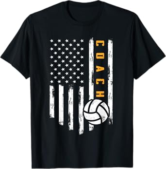 Volleyball Coach American Flag Design Funny Trainer Coaching T-Shirt for Women Men