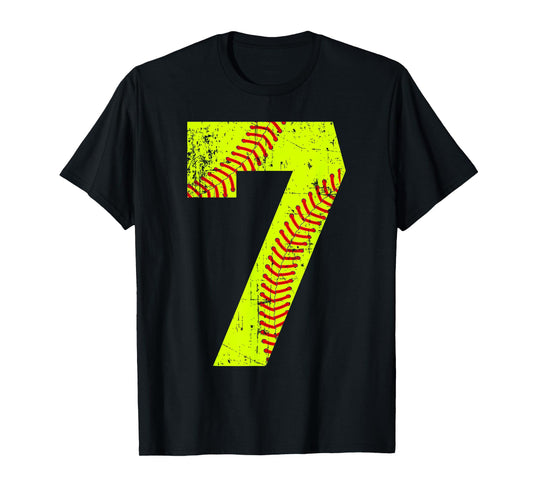 Vintage Softball 7 Jersey Number T-Shirt