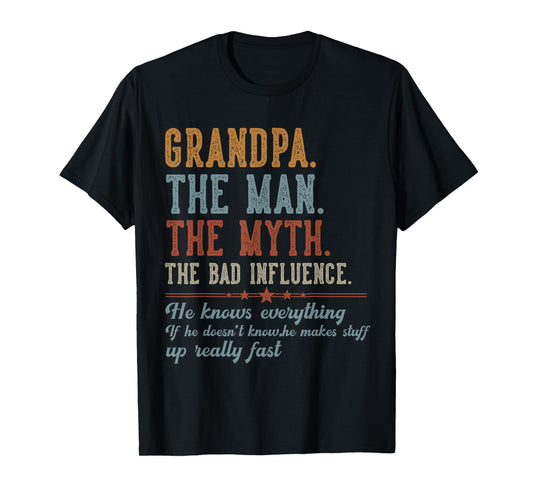 Mens Vintage Grandpa The Man The Myth The Bad Influence Gifts Dad T-Shirt