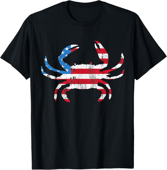Crab Vintage American Flag T-Shirt