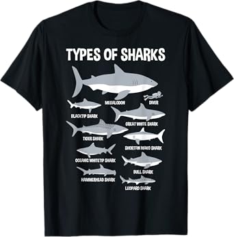 9 Types Of Sharks Educational Ocean T-Shirt Kids Boys Gift T-Shirt