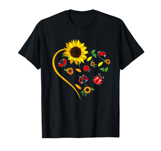 Sunflowers Ladybugs Cute Heart Shape Matching Insect Lover T-Shirt