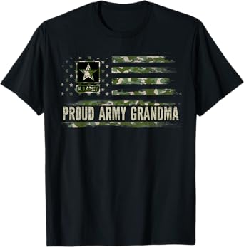 Vintage Proud Army Grandma Camo American Flag Veteran Gift T-Shirt