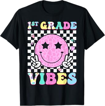 1st Grade Vibes Groovy Back to School First Grade Girls Kids T-Shirt