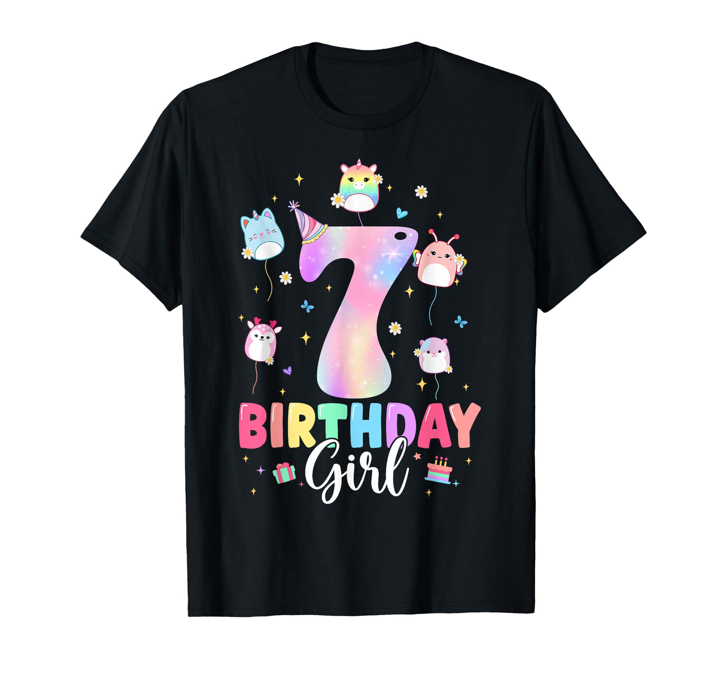 Funny 7 Year Old Birthday Girl Cute 7th Birthday Party Kids T-Shirt