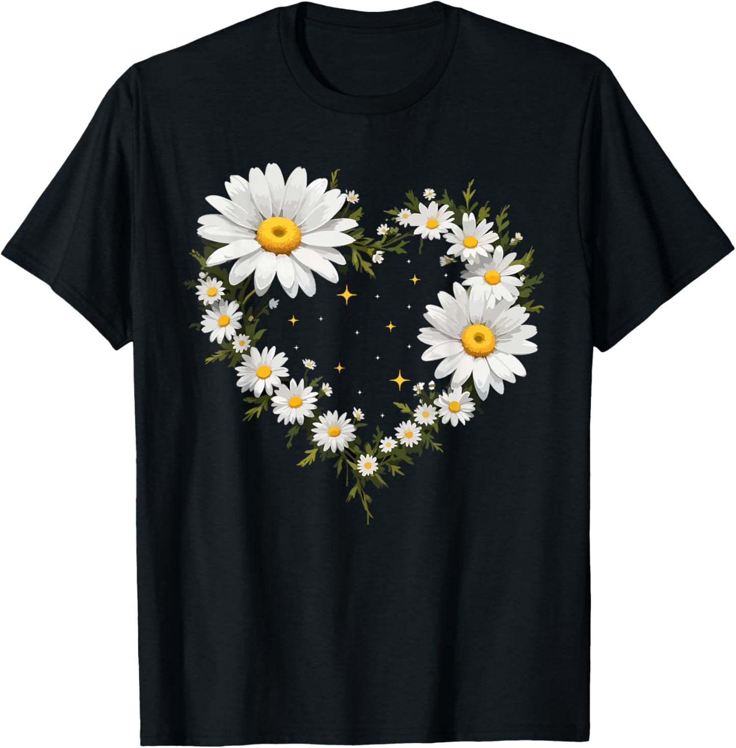 Heart With Daisy Flowers, Daisies With Heart Outline T-Shirt