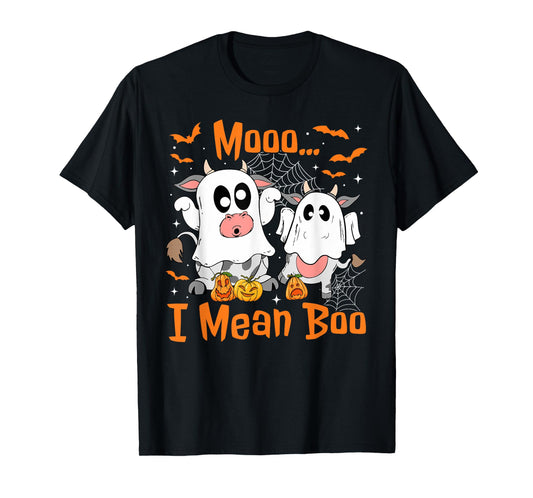 Cute Ghost Cow Moo I Mean Boo Halloween Funny Cow Lover T-Shirt