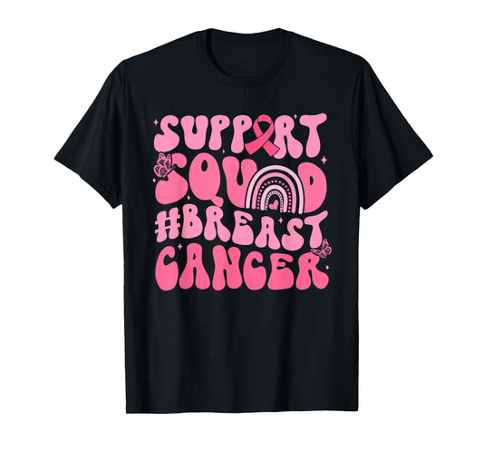 Boho Groovy Pink Rainbow Breast Cancer Support Squad T-Shirt