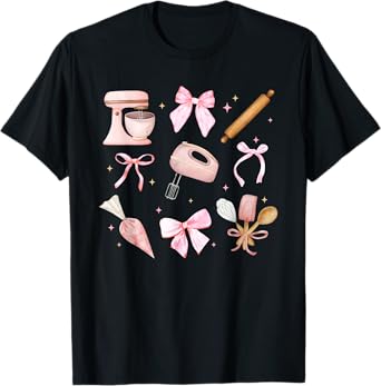 Cute Baking Coquette Pink Bow Cookie Pastry Baker Soft Girl T-Shirt