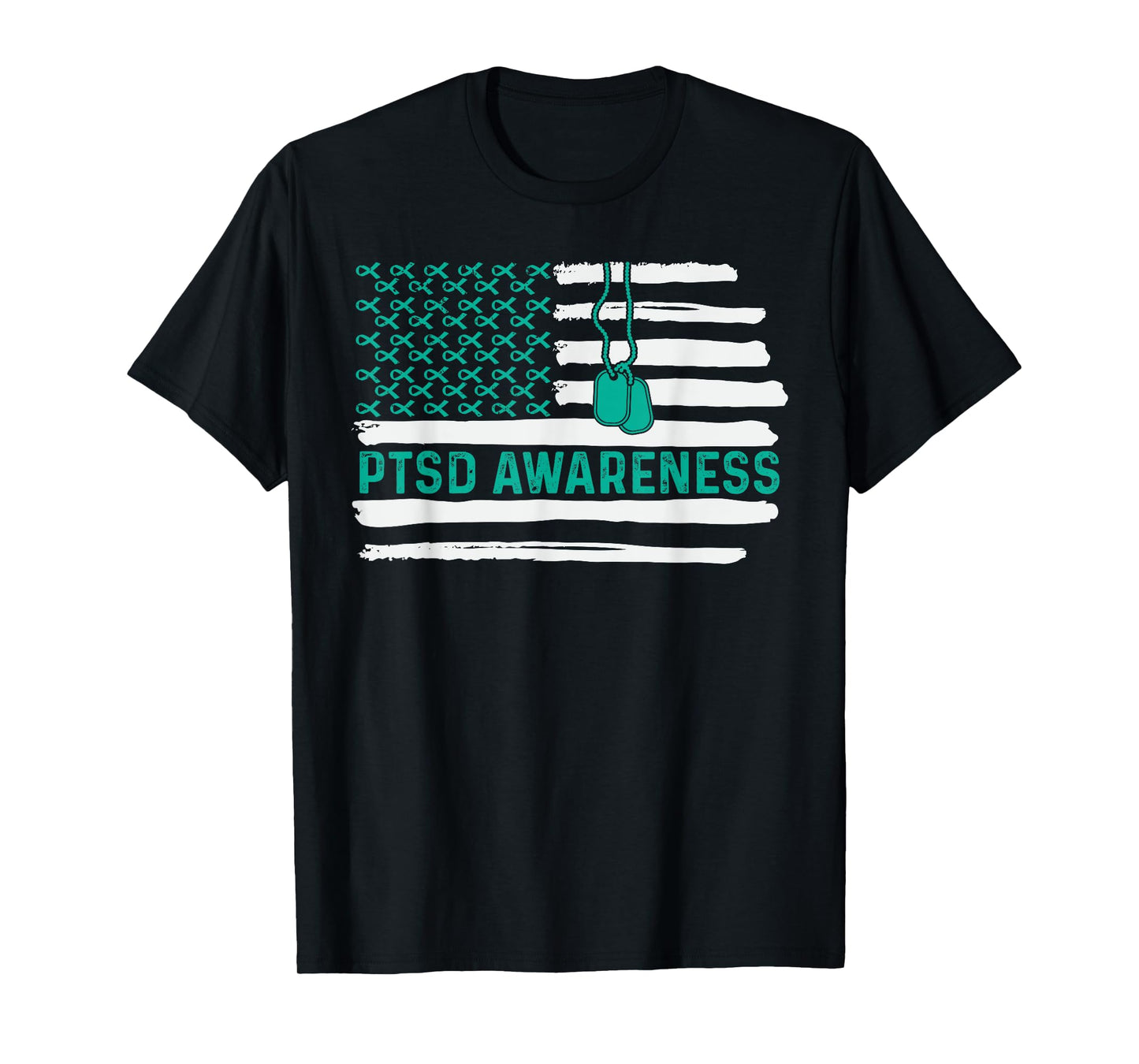 PTSD Awareness US Flag Teal Ribbon PTSD Veteran Men Women T-Shirt