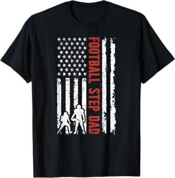 Football Step Dad Of A Football Player Stepfather US Flag T-Shirt