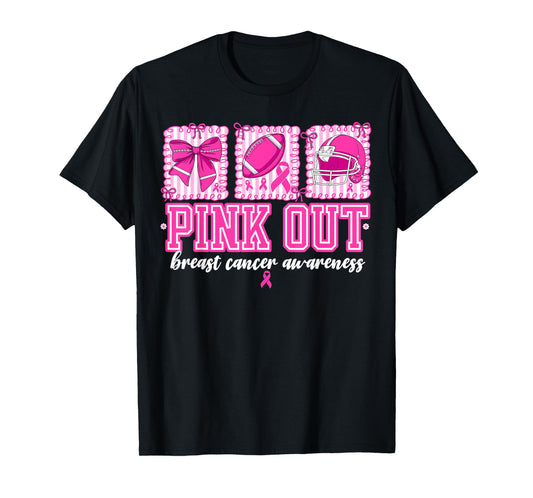 Preppy Pink Out Breast Cancer Football Coquette Bow Women T-Shirt