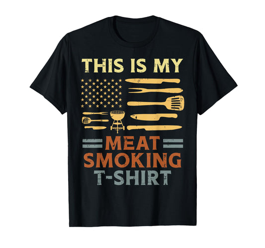Bbq My Meat Smoking Shirt US Flag Barbecue Patriot Dad Men T-Shirt