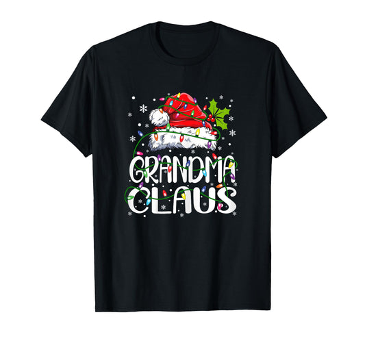 Grandma Claus Christmas Lights Pajama Family Matching T-Shirt