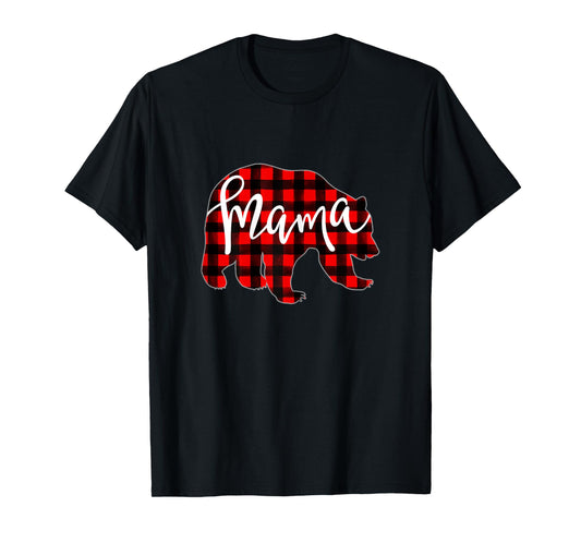 Red Plaid Mama Bear Matching Family Christmas Eve Buffalo T-Shirt