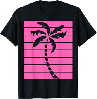 Vintage Retro Hot Pink Palm Tree Summer Beaches Lover Gift T-Shirt for Men Women Kids