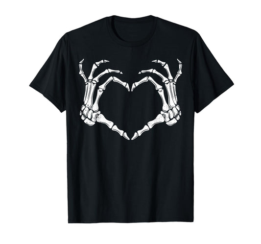 Skeleton Hands Heart Sign Retro Halloween Costume Women Men T-Shirt