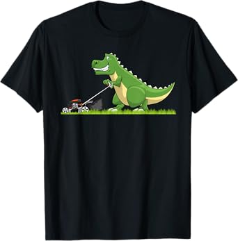 Cool Lawn Mowing Art For Men Boys Kids Lawnmower Dinosaur T-Shirt