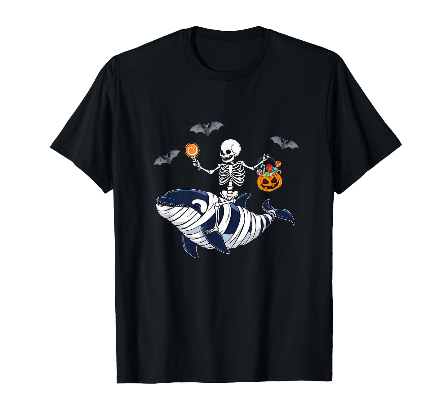 Skeleton Riding Mummy Orca Halloween Costume Whale T-Shirt