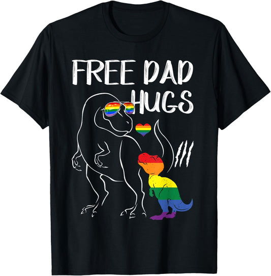 Free Dad Hugs LGBT Pride Dad Dinosaur Rex T-Shirt Gift T-Shirt