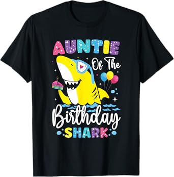 Auntie Of The Birthday Family Shark Birthday Boy Girl Kids T-Shirt