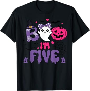 Boo I'm Five Spooky Halloween Toddlers 5th Birthday Party T-Shirt