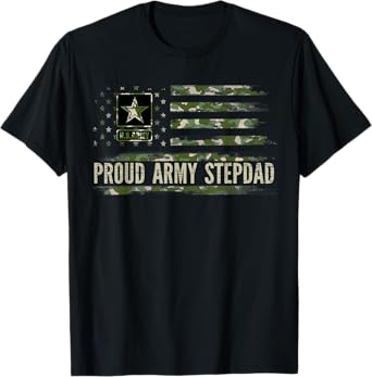 Vintage Proud Army Stepdad Camo American Flag Veteran Gift T-Shirt