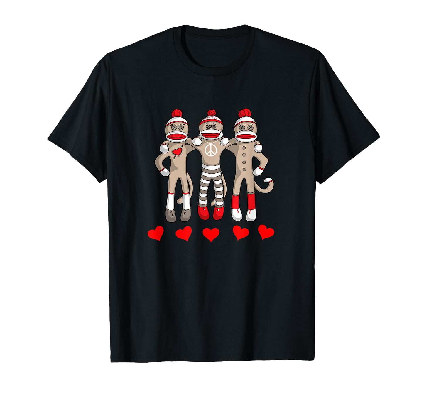 Sock Monkey Happy Valentine's Day Heart Peace Love Friends T-Shirt