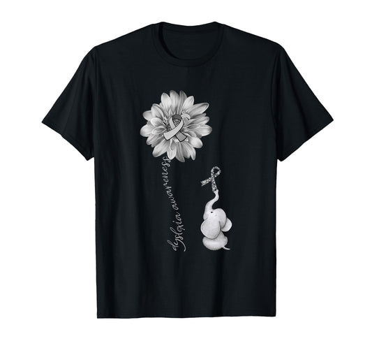 Elephant Sunflower Gray Ribbon Dyslexia Awareness T-Shirt