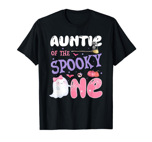 Auntie Of The Spooky One 1st Birthday Halloween Pink Ghost T-Shirt