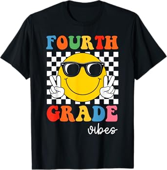 Fourth Grade Vibes Retro Smile Teacher Kids Team 4th Grade T-Shirt