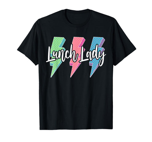 Checkered Lunch Lady Lightning Bolt Back To School Womens T-Shirt
