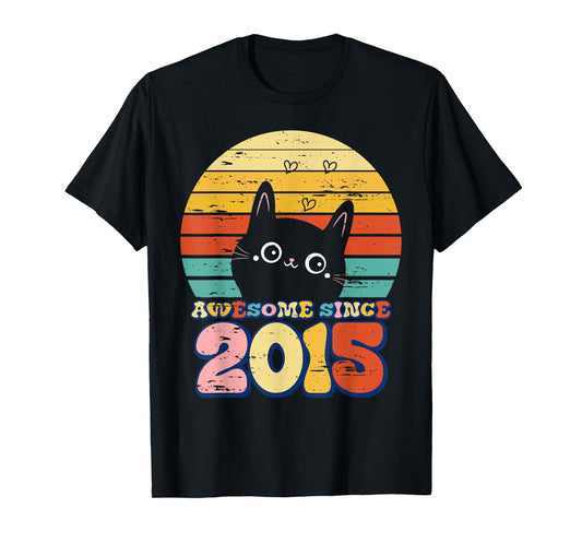 Awesome Since 2015 Tee Cat For Girl Boy Its My 8th Birthday T-Shirt
