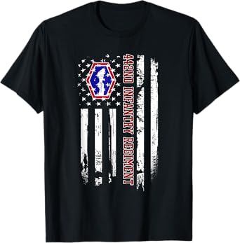 442nd Infantry Regiment Veteran USA Flag Veterans Day Xmas T-Shirt