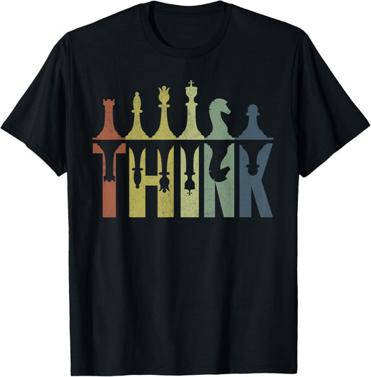 Think Retro Vintage Chess Pieces Player Gifts Chess Coach T-Shirt